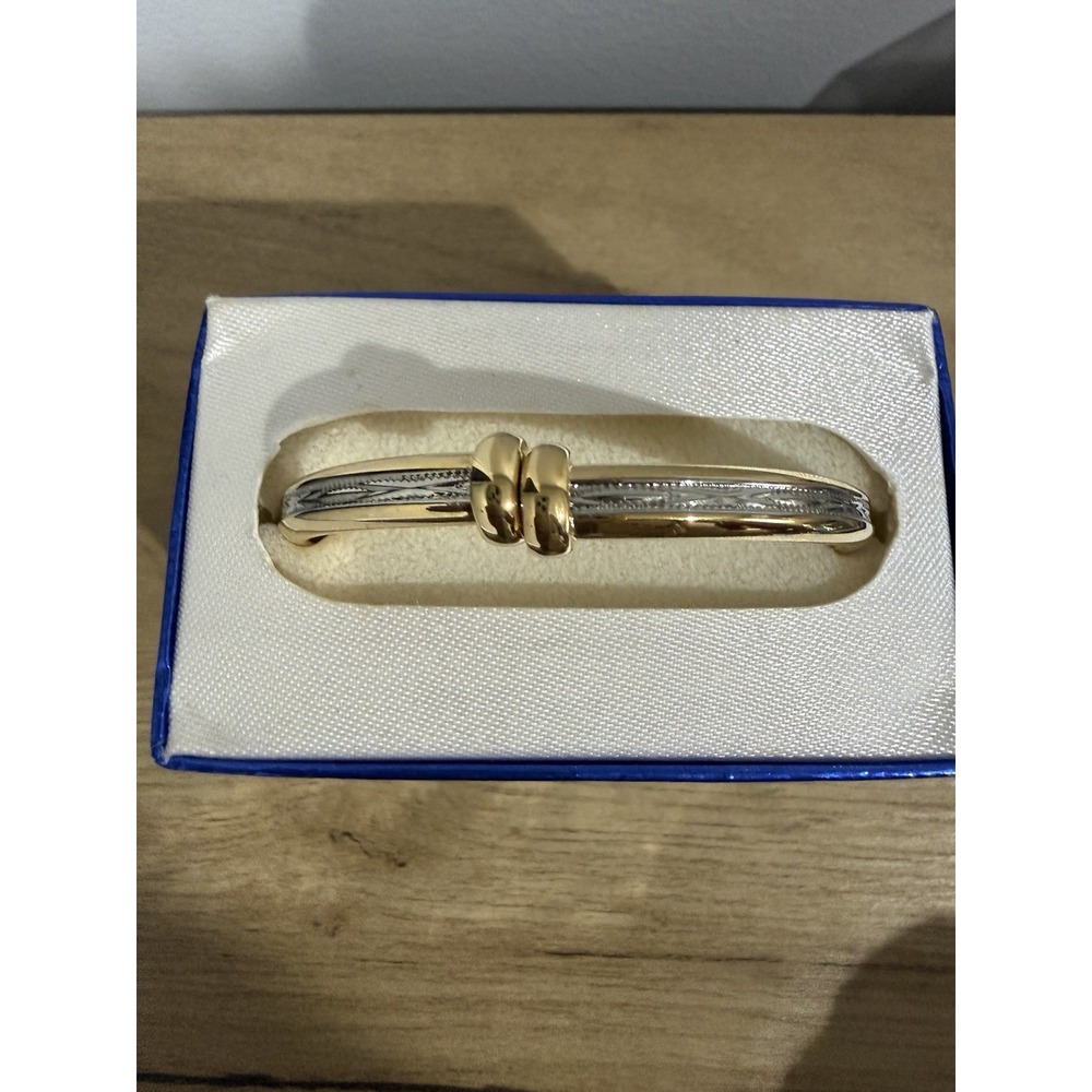 TWO TONE CLAMPER STYLE BRACELET 7" BANGLE SILVER GOLD ETCHED NIB